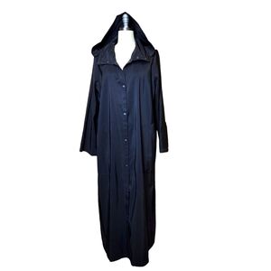 Babette Long Full Length Hooded Black Nylon Jacket Coat S